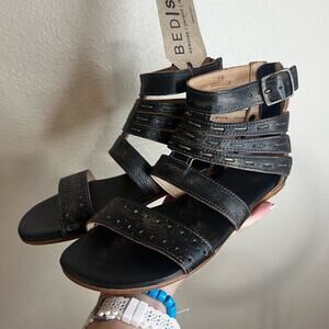 BED|STÜ Artemis Sandals Womens 7.5 Black Strappy Leather Gladiator Buckle NEW